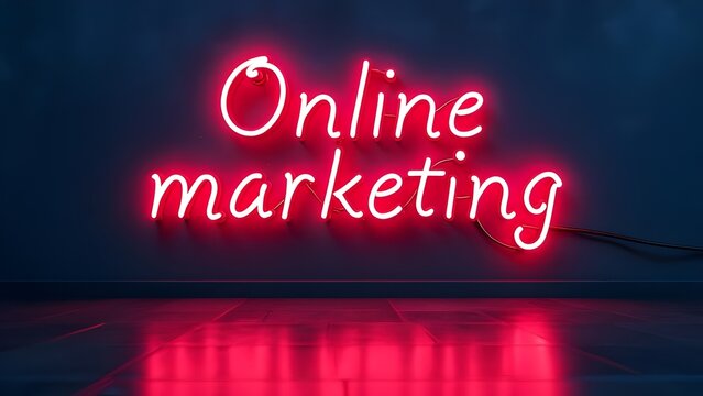 Online marketing dark redd neon typography sign on dark black background E-commerce advertising