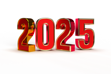 Happy new year 2025 golden 3d numbers with luxury text transparent background	