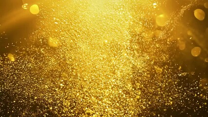 Shimmering liquid gold glitter flowing in mesmerizing patterns, perfect for luxury product launches and festive holiday season backgrounds