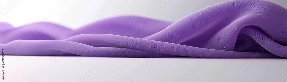 Poster soft, flowing purple fabric draped elegantly on a white surface, creating a serene and calming atmos