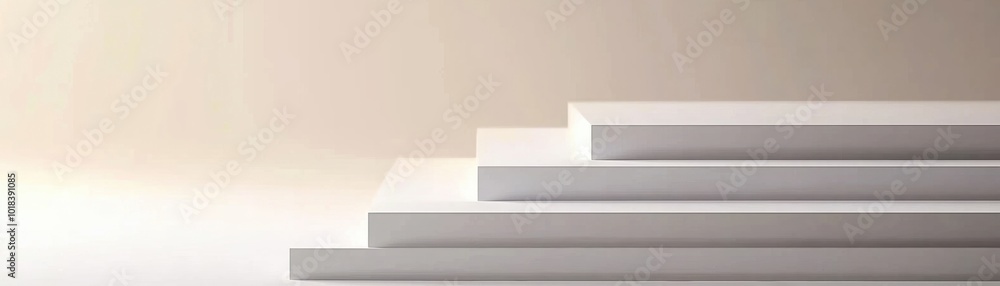 Aufkleber minimalist abstract composition featuring stacked white platforms against a soft gradient background