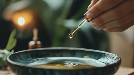 Obraz premium Person Using Dropper Over Bowl of Oil