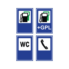 Double arrow sign showing way forward and left white on blue