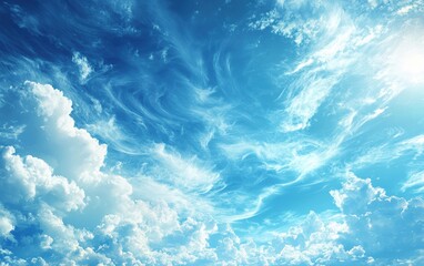 Obraz premium A beautiful expanse of blue sky filled with fluffy white clouds, showcasing a serene atmosphere perfect for nature and weather themes.