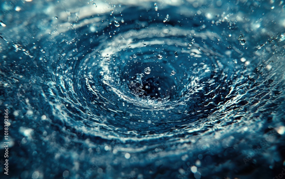 Poster a mesmerizing close-up of swirling water, capturing the dynamic motion and intricate details of drop