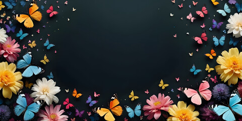 flowers and butterflies decorated on the black background