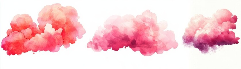 Fototapeta premium A serene collection of watercolor clouds in shades of pink and red, perfect for adding a touch of elegance to any creative project.