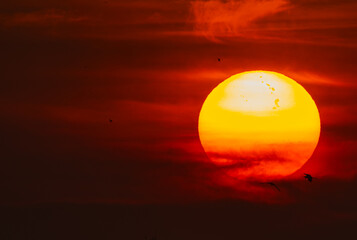 Beautiful omega sunrise in the orange sky