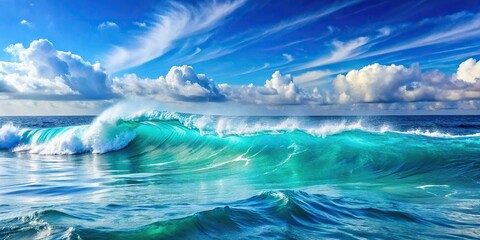 Ocean waves background in the blue tropical sea panorama