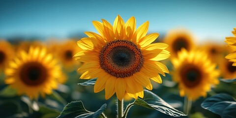 Obraz premium A Vibrant Sunflower Standing Tall in a Field of Golden Blooms