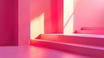 Obraz premium Abstract pink interior design with steps and soft lighting creating a modern artistic ambiance.