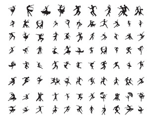 Naklejka premium Set of Jazz Dance silhouettes design, Dancer icon Clipart Vector illustration 