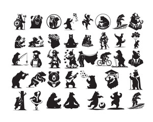 Fototapeta premium Collection of playful bear Vector illustration, Funny bear ClipArt Design, bear Silhouettes