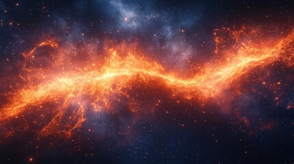 Fototapeta premium A cosmic river of fire flows through a star-filled expanse, leaving behind a trail of incandescent dust and celestial energy.