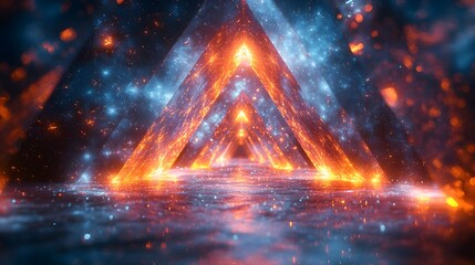 Kaleidoscopic 3D Triangular Crystalline Structures Inducing Hypnotic Psychedelic Glitch Dreamscape