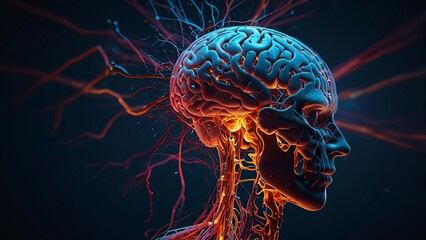 Free Photo Digital AI chip integral into abstract technology brain ai on dark blue background	