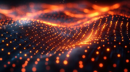 Abstract Digital Landscape with Glowing Orange Particles