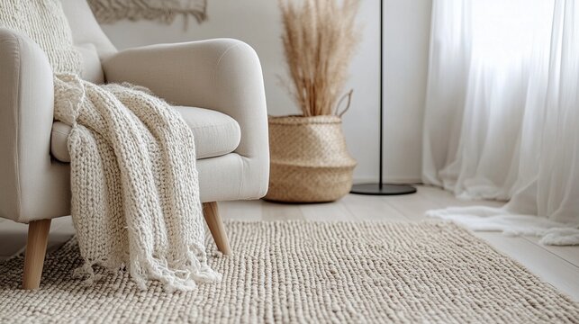Cozy living room with a stylish sofa and armchair surrounded by elegant decor and soft blanket