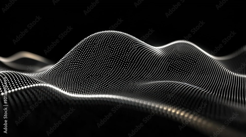 Poster abstract design featuring flowing lines and dots on a black background, creating a sense of depth an