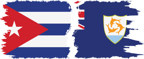 Anguilla and  Cuba grunge flags connection, vector