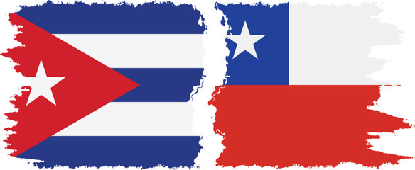 Chile and  Cuba grunge flags connection, vector
