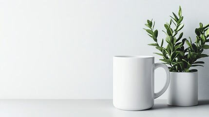 Obraz premium Showcase your designs effortlessly with this customizable blank white mug mockup against a pristine white background. The mockup provides a realistic and professional presentation for your logo