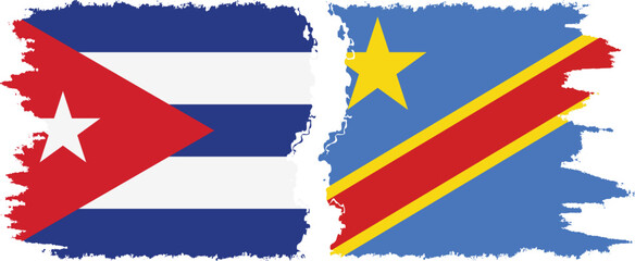 Congo - Kinshasa and  Cuba grunge flags connection, vector