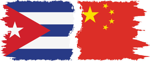 China and  Cuba grunge flags connection, vector