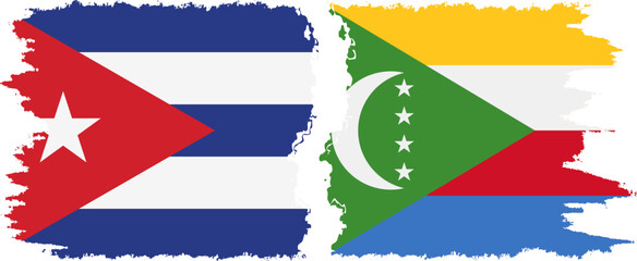 Comoros and  Cuba grunge flags connection, vector