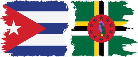 Obraz premium Dominica and Cuba grunge flags connection, vector