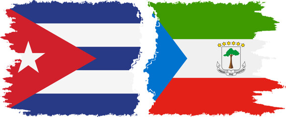 Equatorial Guinea and  Cuba grunge flags connection, vector