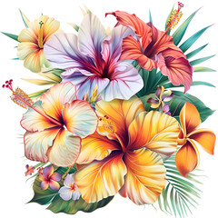 Fototapeta premium Pineapple and Flowers Clipart Vector Illustration