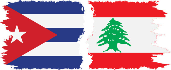 Lebanon and  Cuba grunge flags connection, vector