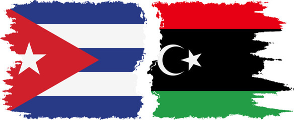 Libya and  Cuba grunge flags connection, vector