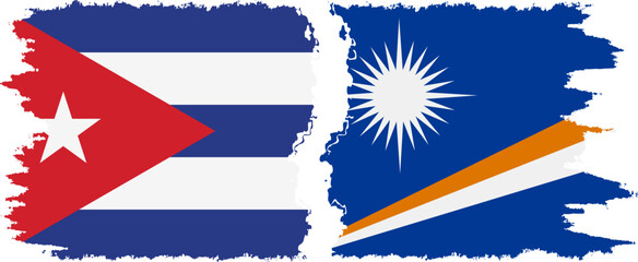 Marshall Islands and  Cuba grunge flags connection, vector