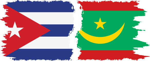 Mauritania and  Cuba grunge flags connection, vector