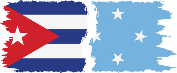 Federated States of Micronesia and  Cuba grunge flags connection, vector