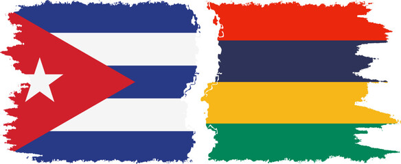 Mauritius and  Cuba grunge flags connection, vector
