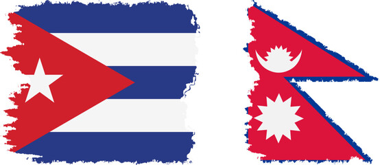 Nepal and  Cuba grunge flags connection, vector