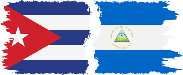 Nicaragua and  Cuba grunge flags connection, vector