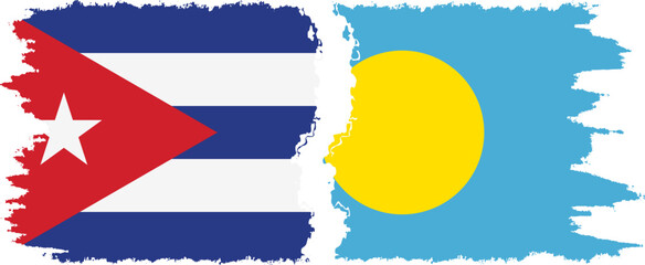 Palau and  Cuba grunge flags connection, vector