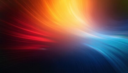 Obraz premium Abstract Radiant Light Rays in Gradient Sunset Colors. Soft Spectrum of Blended Warm Reds, Oranges, and Yellows Merging with Cool Blues and Teal, Creating a Calm Yet Dynamic Motion of Energy and Flow