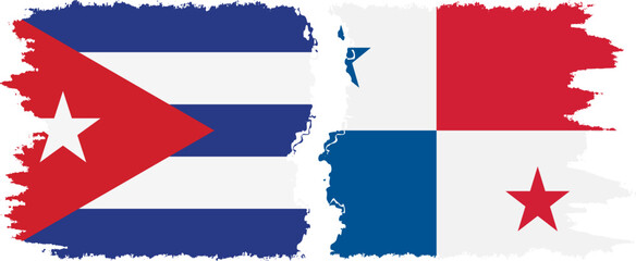 Panama and  Cuba grunge flags connection, vector