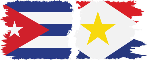 Saba and  Cuba grunge flags connection, vector