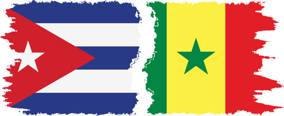 Senegal and  Cuba grunge flags connection, vector