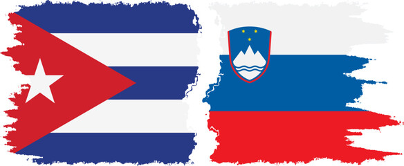 Slovenia and  Cuba grunge flags connection, vector