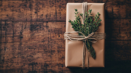Rustic Wrapped Gift with Twine and Fresh Greenery