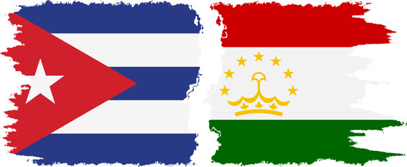 Tajikistan and  Cuba grunge flags connection, vector