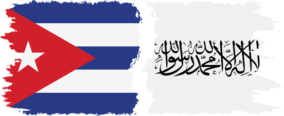 Afghanistan and  Cuba grunge flags connection, vector