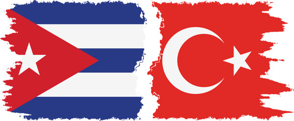 Turkey and  Cuba grunge flags connection, vector